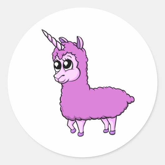 Pink Little Llamacorn Ronde Sticker (Voorkant)