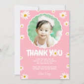 Pink Little Miss ONEderful Daisy 1st Birthday Bedankkaart (Voorkant)