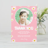 Pink Little Miss ONEderful Daisy 1st Birthday Bedankkaart (Staand voorkant)