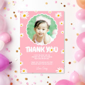 Pink Little Miss ONEderful Daisy 1st Birthday Bedankkaart