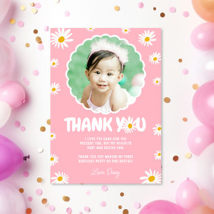 Pink Little Miss ONEderful Daisy 1st Birthday Bedankkaart