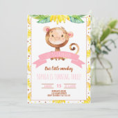 Pink Little Monkey Baby Girl Verjaardagsfeestje Kaart (Staand voorkant)