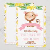 Pink Little Monkey Baby Girl Verjaardagsfeestje Kaart (Voorkant / Achterkant)