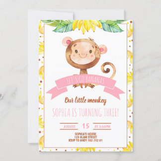 Pink Little Monkey Baby Girl Verjaardagsfeestje Kaart
