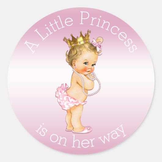 Pink Little Princess Pearls Baby shower Ronde Sticker (Voorkant)