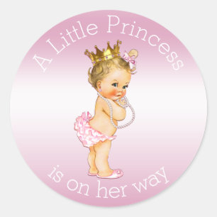 Pink Little Princess Pearls Baby shower Ronde Sticker