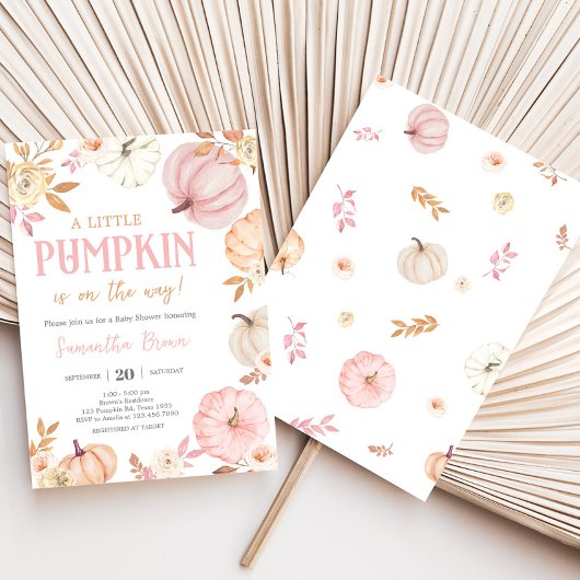 Pink Little Pumpkin Fall Baby Shower Kaart