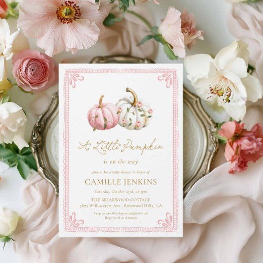 Pink Little Pumpkin Girl Baby Shower Kaart