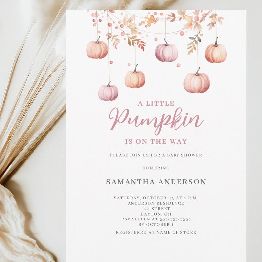 Pink Little Pumpkin Girl Herfst Baby shower Kaart