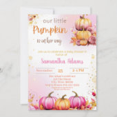 Pink Little Pumpkin is op weg naar het Baby shower Kaart (Voorkant)