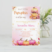 Pink Little Pumpkin is op weg naar het Baby shower Kaart (Staand voorkant)