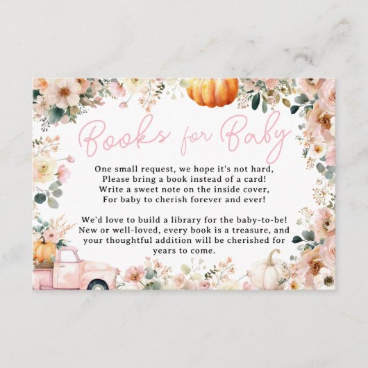 Pink Little Pumpkin Truck Bloemenboeken voor Baby Informatiekaartje (Voorkant)
