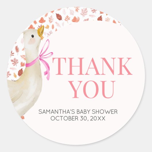 Pink Little Silly Goose Baby Shower Ronde Sticker (Voorkant)