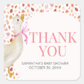 Pink Little Silly Goose Baby Shower Vierkante Sticker (Voorkant)
