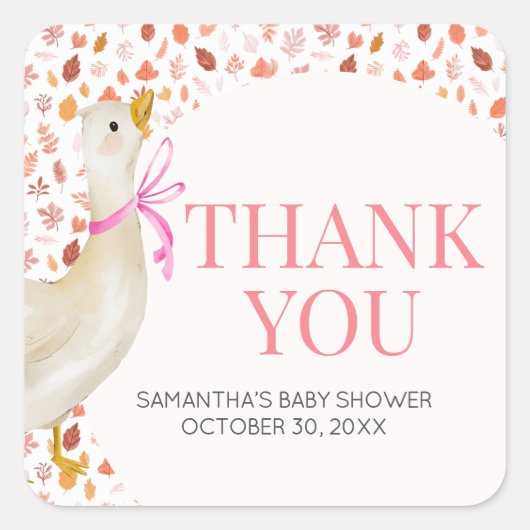 Pink Little Silly Goose Baby Shower Vierkante Sticker (Voorkant)