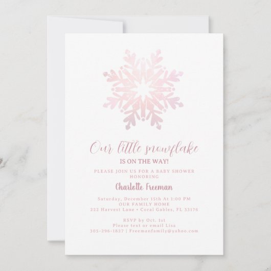Pink Little Snowflake Baby shower Uitnodigen Kaart (Voorkant)