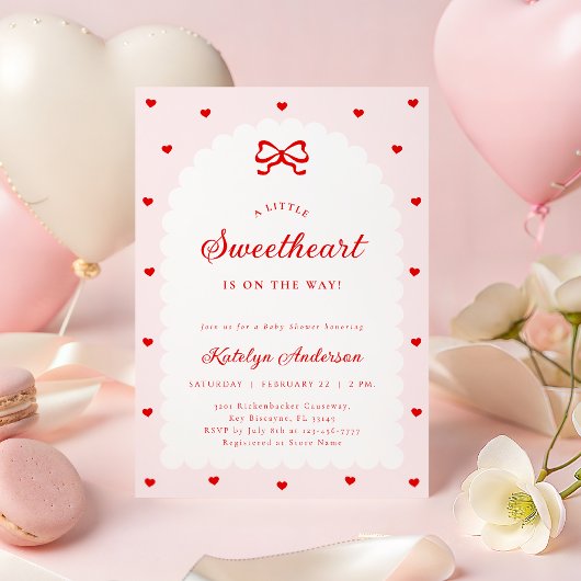 Pink Little Sweetheart Bow Baby Shower Invitation Kaart