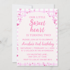 Pink Little Sweetheart Second Birthday Invitation. Kaart