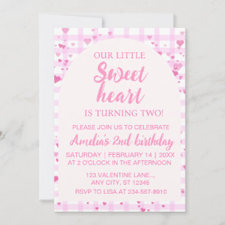 Pink Little Sweetheart Second Birthday Invitation. Kaart