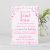 Pink Little Sweetheart Second Birthday Invitation. Kaart (Staand voorkant)