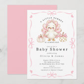 Pink Little Turkey Baby Shower Invite Kaart (Voorkant / Achterkant)