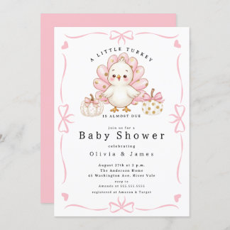 Pink Little Turkey Baby Shower Invite Kaart