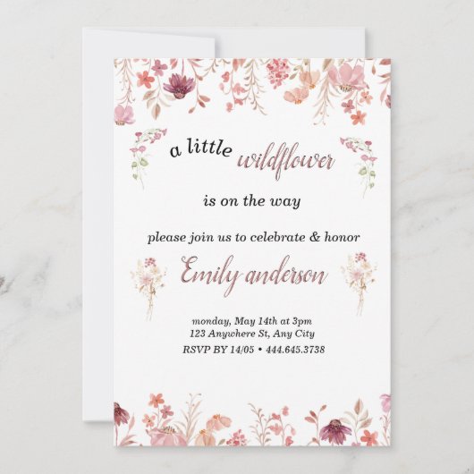 Pink Little Wildflower is op weg naar het Baby sho Kaart (Voorkant)