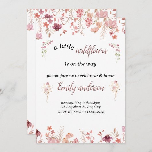 Pink Little Wildflower is op weg naar het Baby sho Kaart (Voorkant / Achterkant)