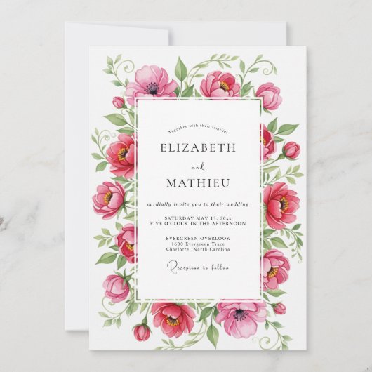 Pink Lively Botanical Spring Wedding Kaart (Voorkant)