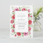 Pink Lively Botanical Spring Wedding Kaart (Staand voorkant)