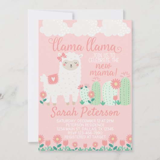 Pink Llama Baby shower Uitnodiging (Voorkant)
