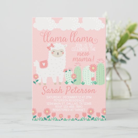 Pink Llama Baby shower Uitnodiging (Staand voorkant)