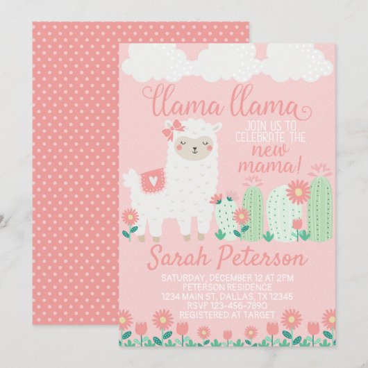 Pink Llama Baby shower Uitnodiging (Voorkant / Achterkant)