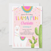 Pink Llama Cactus Uitnodiging voor verjaardag (Voorkant)