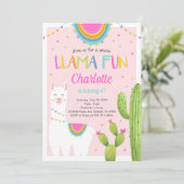 Pink Llama Cactus Uitnodiging voor verjaardag (Staand voorkant)