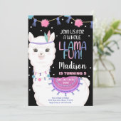 Pink Llama Fun Llama Verjaardag Uitnodigingen (Staand voorkant)