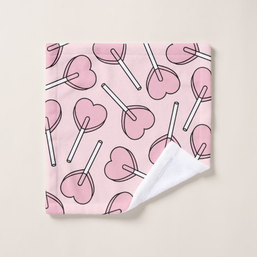 Pink Lollipops, Heart Lollipops, Lollipop Pattern Bad Handdoek (Wasdoekje)