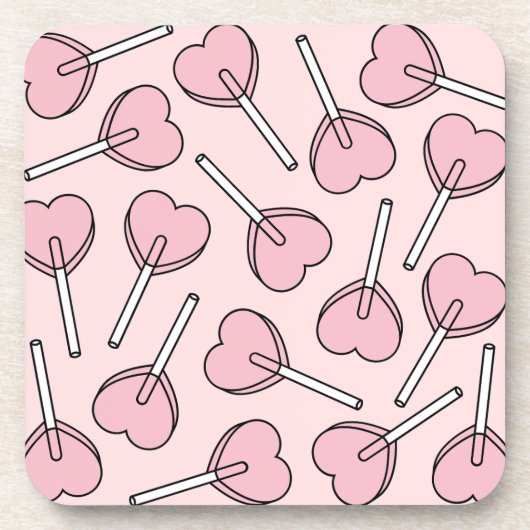 Pink Lollipops, Heart Lollipops, Lollipop Pattern Bier Onderzetter (Voorkant)