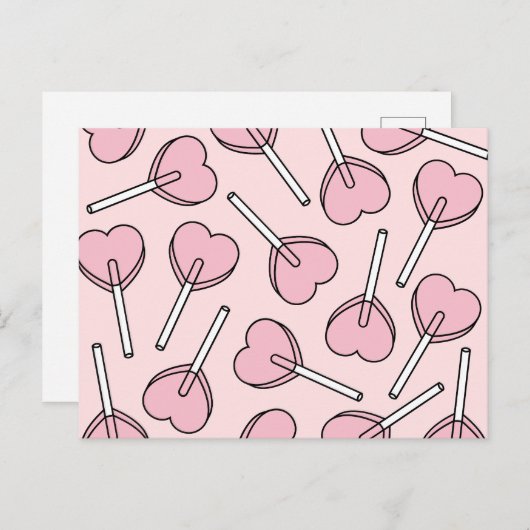 Pink Lollipops, Heart Lollipops, Lollipop Pattern Briefkaart (Voorkant / Achterkant)