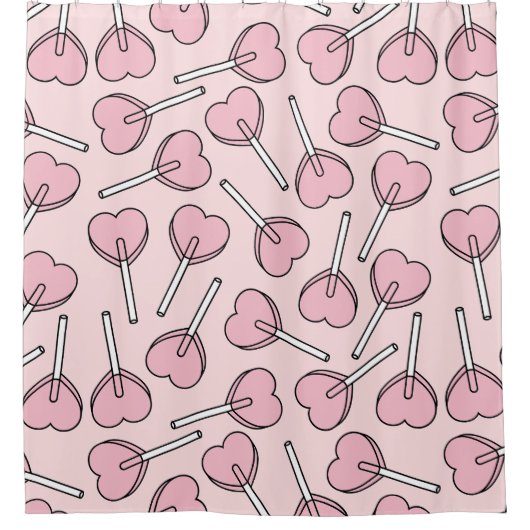 Pink Lollipops, Heart Lollipops, Lollipop Pattern Douchegordijn (Voorkant)