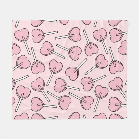 Pink Lollipops, Heart Lollipops, Lollipop Pattern Fleece Deken (Voorkant (Horizontaal))