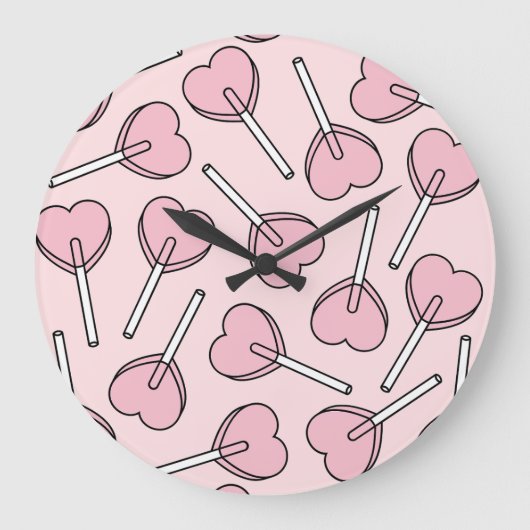 Pink Lollipops, Heart Lollipops, Lollipop Pattern Grote Klok (Voorkant)