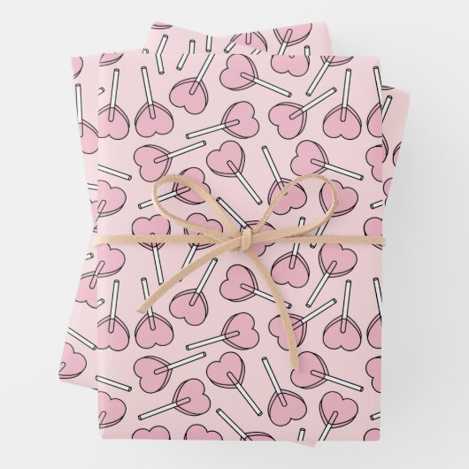 Pink Lollipops, Heart Lollipops, Lollipop Pattern Inpakpapier Vel (In situ)