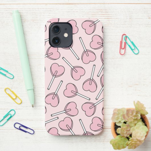 Pink Lollipops, Heart Lollipops, Lollipop Pattern iPhone Hoesje (Op bureau)