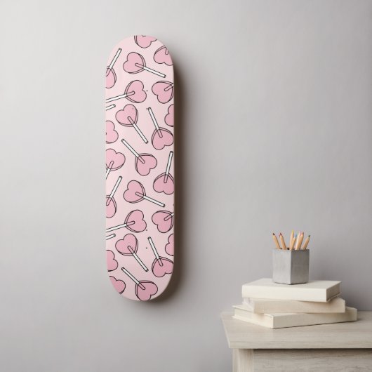 Pink Lollipops, Heart Lollipops, Lollipop Pattern Persoonlijk Skateboard (Muurkunst)