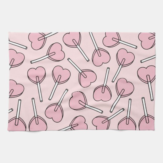 Pink Lollipops, Heart Lollipops, Lollipop Pattern Theedoek (Horizontaal)