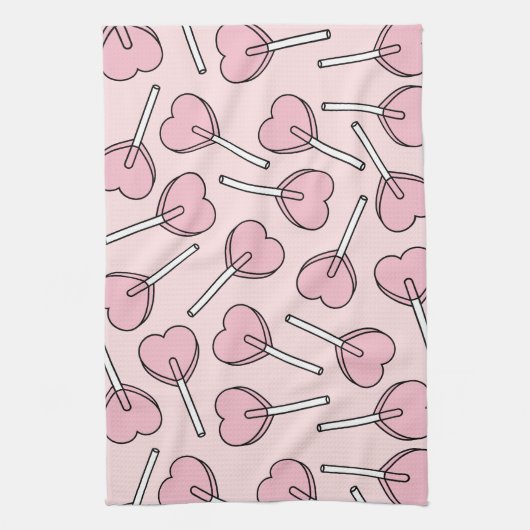 Pink Lollipops, Heart Lollipops, Lollipop Pattern Theedoek (Verticaal)