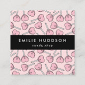 Pink Lollipops, Heart Lollipops, Lolly, Candy Shop Vierkante Visitekaartje (Voorkant)