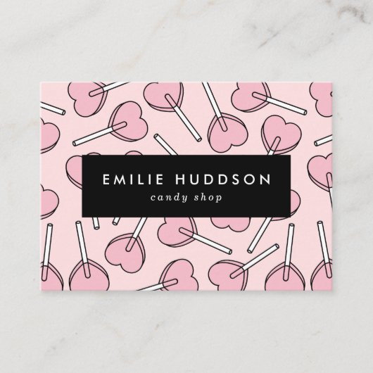 Pink Lollipops, Heart Lollipops, Lolly, Candy Shop Visitekaartje (Voorkant)