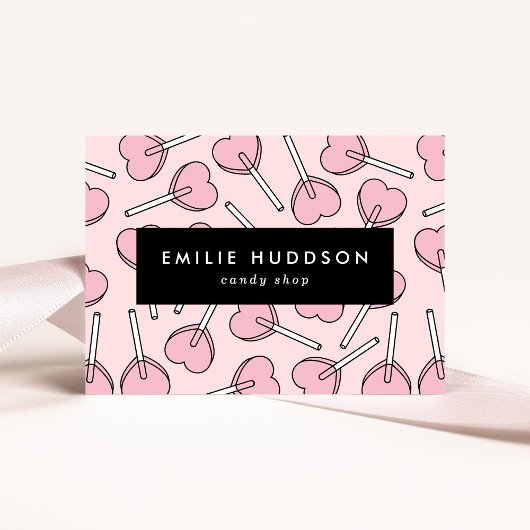 Pink Lollipops, Heart Lollipops, Lolly, Candy Shop Visitekaartje